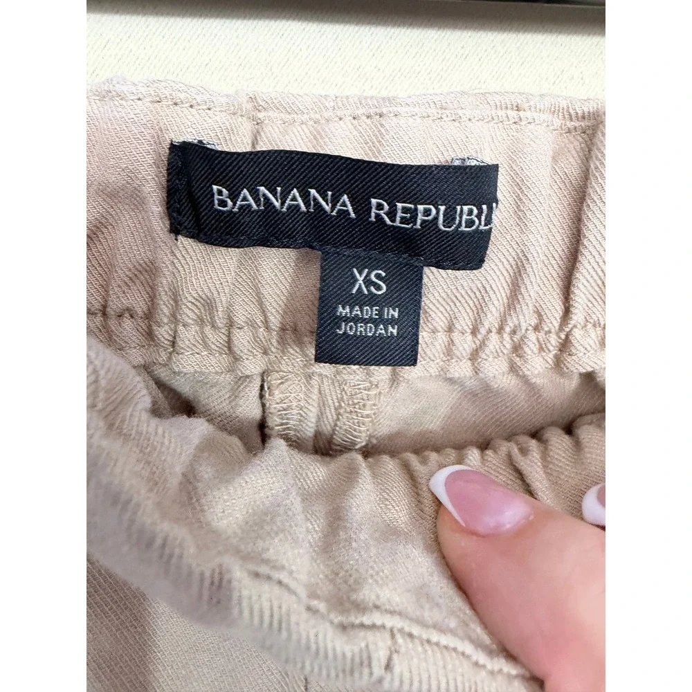Banana Republic Utility Pants Women XS Beige Linen‎ Blend Relaxed Crop Trousers